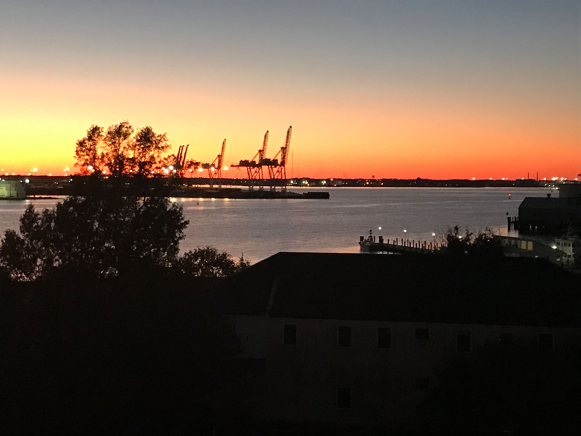 Sunset overlooking Fort Norfolk and the Portsmouth Marine Terminal